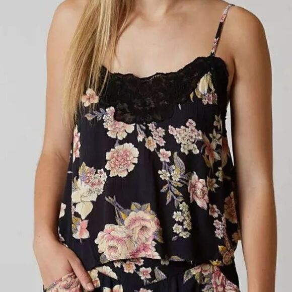 NWT Billabong Side by Side Tank Floral Black Lace Cropped Romantic Straps L - Picture 16 of 16